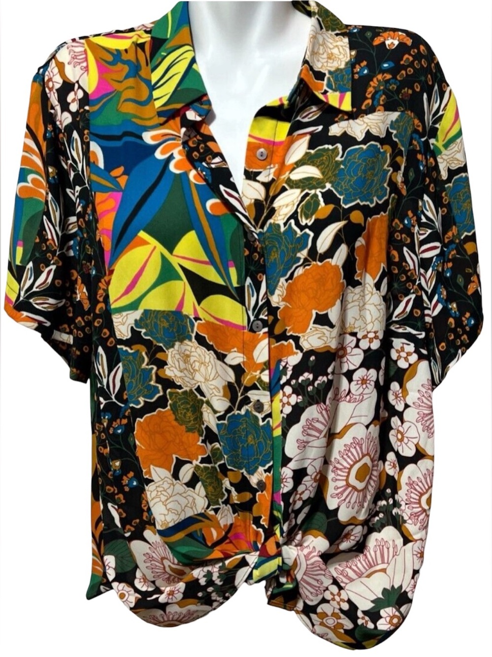Rose & Olive Floral Multi-Color Tie-Front Blouse - Women Tops